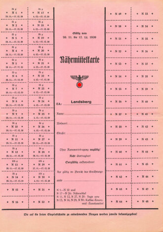 "Nährmittelkarte" der Stadt Landsberg,...