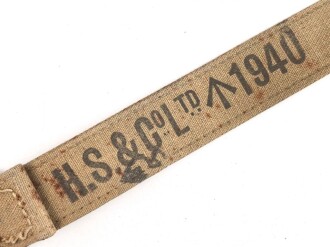 British 1940 dated canvas strap, 25mm high, total lengh 78cm