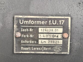 Luftwaffe Umformer U.17 , Ln26985 für FuG 16. Originallack, Funktion nicht geprüft