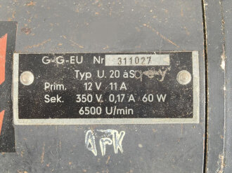 Umformer U.20 aS Wehrmacht. Verwendet in Fahrzeugen als Kraftquelle des 20 Watt Sender b im Gerätesatz Fu 18 ( Sonder KFZ 251/14. Originallack, Funktion nicht geprüft