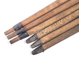 Zeltstock 01 und Zeltplock 29 Wehrmacht, Jeweils drei Stück als Zubehör für die Zeltbahn 31, gehört in den Zubehörbeutel.