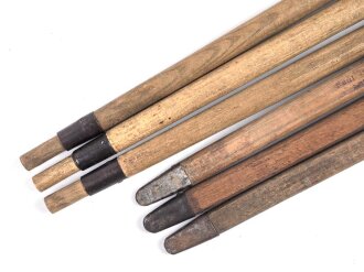 Zeltstock 01 und Zeltplock 29 Wehrmacht, Jeweils drei Stück als Zubehör für die Zeltbahn 31, gehört in den Zubehörbeutel.