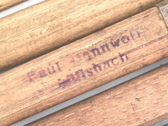 Zeltstock 01 und Zeltplock 29 Wehrmacht, Jeweils drei Stück als Zubehör für die Zeltbahn 31, gehört in den Zubehörbeutel.