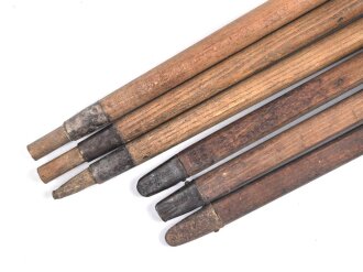 Zeltstock 01 und Zeltplock 29 Wehrmacht, Jeweils drei Stück als Zubehör für die Zeltbahn 31, gehört in den Zubehörbeutel.