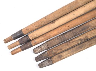 Zeltstock 01 und Zeltplock 29 Wehrmacht, Jeweils drei Stück als Zubehör für die Zeltbahn 31, gehört in den Zubehörbeutel.