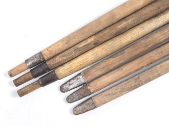 Zeltstock 01 und Zeltplock 29 Wehrmacht, Jeweils drei Stück als Zubehör für die Zeltbahn 31, gehört in den Zubehörbeutel.