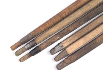 Zeltstock 01 und Zeltplock 29 Wehrmacht, Jeweils drei Stück als Zubehör für die Zeltbahn 31, gehört in den Zubehörbeutel.