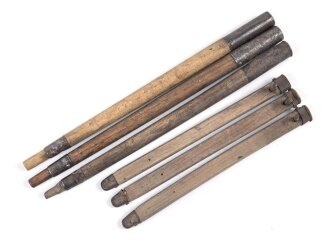 Zeltstock 01 und Zeltplock 29 Wehrmacht, Jeweils drei Stück als Zubehör für die Zeltbahn 31, gehört in den Zubehörbeutel.