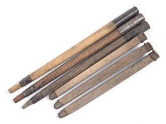 Zeltstock 01 und Zeltplock 29 Wehrmacht, Jeweils drei Stück als Zubehör für die Zeltbahn 31, gehört in den Zubehörbeutel.