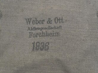 Zeltzubehörbeutel Wehrmacht, ungetragenes Stück, datiert 1936, die Lederriemen abgetrennt