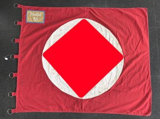 Ortsgruppe " Bruchsal" der NSDAP, große Fahne in nicht ganz vorschriftsmäßiger Ausführung. Deutliche Altersspuren, Maße 110 x 135cm