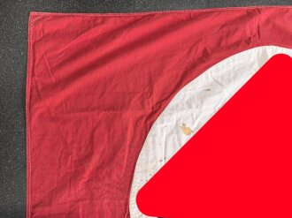 Ortsgruppe " Bruchsal" der NSDAP, große Fahne in nicht ganz vorschriftsmäßiger Ausführung. Deutliche Altersspuren, Maße 110 x 135cm