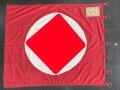 Ortsgruppe " Bruchsal" der NSDAP, große Fahne in nicht ganz vorschriftsmäßiger Ausführung. Deutliche Altersspuren, Maße 110 x 135cm
