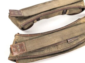 Reichswehr und frühe Wehrmacht, Satz MG13 Magazintaschen mit Trageriemen. Stark getragen, ein Verschlussriemen fehlt