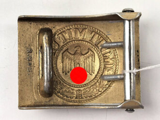 Kriegsmarine, Koppelschloss für Mannschaften. Aluminium eloxiert, Hersteller R.S.&S., Vorderseitig entnazifiziert