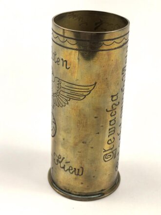 Russische Kartusche von 1940 als Erinnerungsgegenstand umgearbeitet " Im Osten Wassilkow- Kiev  1941" Höhe 12,5cm