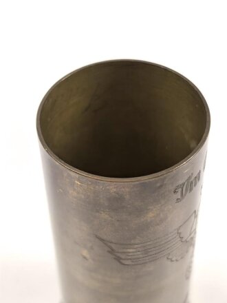 Russische Kartusche von 1940 als Erinnerungsgegenstand umgearbeitet " Im Osten Fjodozowka 1941-42" Höhe 12,5cm