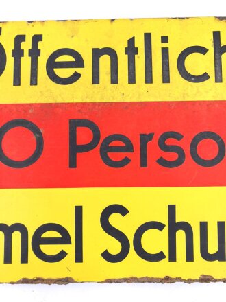 Luftschutz Emailleschild "Öffentlicher Sammel Schutzraum 150 Personen" Maße 39 x 80cm, ungereinigtes Stück