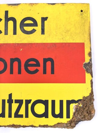 Luftschutz Emailleschild "Öffentlicher Sammel Schutzraum 150 Personen" Maße 39 x 80cm, ungereinigtes Stück