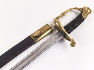 Frankreich, Säbel mit Lederscheide, diese zum Teil mit älterer Reparatur. Hersteller Klingenthal