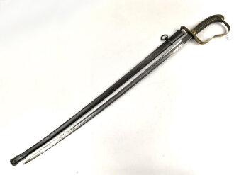 Bayern, Säbel für Infanterie Offiziere Modell 1855.  Scheide gereinigt und Original lackiert, die Klinge mit schwacher, doppelseitiger Ätzung leicht narbig.