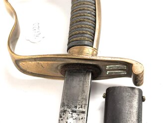 Bayern, Säbel für Infanterie Offiziere Modell 1855.  Scheide gereinigt und Original lackiert, die Klinge mit schwacher, doppelseitiger Ätzung leicht narbig.