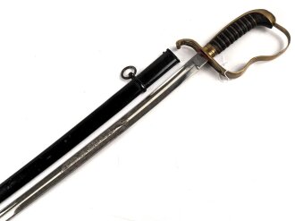 Bayern, Säbel für Infanterie Offiziere Modell 1855.  Scheide alt überlackiert, Klinge von WKC leicht angeschliffen. Doppelseitige Ätzung " In treue Fest"