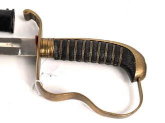 Bayern, Säbel für Infanterie Offiziere Modell 1855.  Scheide alt überlackiert, Klinge von WKC leicht angeschliffen. Doppelseitige Ätzung " In treue Fest"