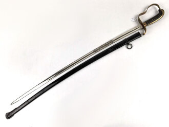 Bayern, Säbel für Infanterie Offiziere Modell 1855.  Scheide alt überlackiert, Klinge von WKC leicht angeschliffen. Doppelseitige Ätzung " In treue Fest"