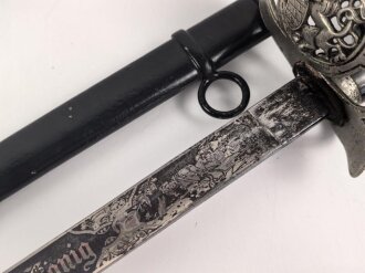 Bayern, Kavallerie Degen KD89 für einen Angehörigen im " königlich bayrischen 2. Ulanen Regiment König"  Doppelseitig Geäzte Klinge, , die Scheide alt überlackiert