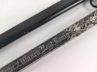 Bayern, Kavallerie Degen KD89 für einen Angehörigen im " königlich bayrischen 2. Ulanen Regiment König"  Doppelseitig Geäzte Klinge, , die Scheide alt überlackiert