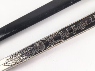 Bayern, Kavallerie Degen KD89 für einen Angehörigen im " königlich bayrischen 2. Ulanen Regiment König"  Doppelseitig Geäzte Klinge, , die Scheide alt überlackiert