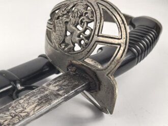 Bayern, Kavallerie Degen KD89 für einen Angehörigen im " königlich bayrischen 2. Ulanen Regiment König"  Doppelseitig Geäzte Klinge, , die Scheide alt überlackiert