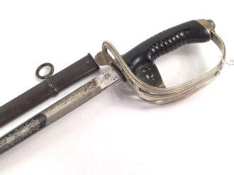 Preußen, Kavallerie Degen KD89 für einen Angehörigen im " Husaren Regiment No. 16"  Doppelseitig Geäzte Klinge, Klingenschraube anscheinend verkantet eingedreht, Griff wackelt