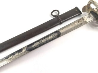 Preußen, Kavallerie Degen KD89 für einen Angehörigen im " Husaren Regiment No. 16"  Doppelseitig Geäzte Klinge, Klingenschraube anscheinend verkantet eingedreht, Griff wackelt