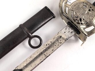 Preußen, Kavallerie Degen KD89 für einen Angehörigen im " Husaren Regiment No. 16"  Doppelseitig Geäzte Klinge, Klingenschraube anscheinend verkantet eingedreht, Griff wackelt