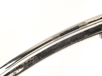 Bayern, Artillerie Extrasäbel für Mannschaften. Tolle Klinge von WK u. C. mit beidseitiger, gebäuter Klingenätzung " Zur Erinnerung an meine Dienstzeit Kgl. Bayr. 10. Feld Artillerie Reg. " Ansonsten eher bescheidener Zustand, gereinigt