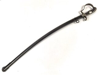 Preußen,  Artillerie Säbel Modell 1848 , Eigentumstück mit verputzter, beidseitiger Klingenätzung. Die Scheide original brüniert