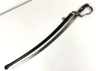 Preußen,  Artillerie Säbel Modell 1848 , Eigentumstück mit verputzter, beidseitiger Klingenätzung. Die Scheide original brüniert