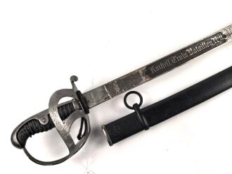 Preußen,  Kavallerie Säbel Modell 1952/ 79. Kammergestempeltes Stück mit beidseitiger Klingenätzung " Kurhess. Train Bataillon Nr.11" . Gefäß und Scheide gereinigt, leicht narbig, die Scheide neuzeitlich lackiert