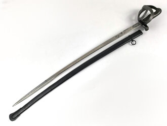 Preußen,  Kavallerie Säbel Modell 1852/ 79. Eigentumstück mit Pfeife, sogenannter "Feldwebelsäbel" Gereinigtes Stück, die Scheide neuzeitlich lackiert