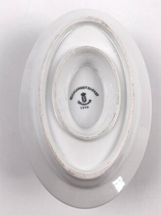Reichsarbeitsdienst, Kantinenporzellan Sauciere, Hersteller Alb Schönwald 1940. Gesamtlänge 25cm, gebraucht