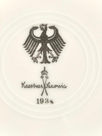 Heer, Kantinenporzellan flacher Teller, Hersteller Kaestner Saxonia 1934. Durchmesser 23cm, gebraucht