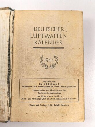 "Deutscher Luftwaffe Kalender 1944" 282 Seiten,...