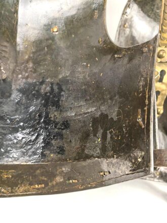 Preußen, eiserner Kürass für Mannschaften, Modell 1845. Kammerstück des Kürassier-Regiment „Herzog Friedrich Eugen von Württemberg“ (Westpreußisches) Nr. 5. Gereinigt, leicht überarbeitet, guter Gesamtzustand