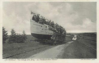 Ansichtskarte "Pr. Holland zu Schiff über Berg - im Oberlndischen Kanal"