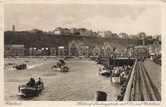 Ansichtskarte "Helgoland - Blick auf Landungsbrücke mit Ober - und Unterland"