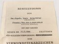 Besitzzeugnis zum Verwundetenabzeichen schwarz, Ausgestellt am 29.8.44
