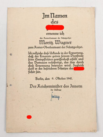 Schutzpolizei III.Reich, Bestallung zum Revier...