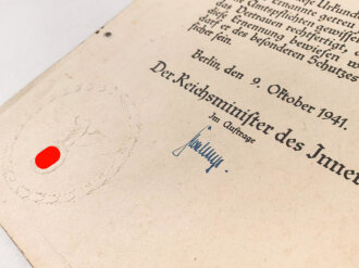 Schutzpolizei III.Reich, Bestallung zum Revier Oberleutnant, ausgestellt am 9.10.41.